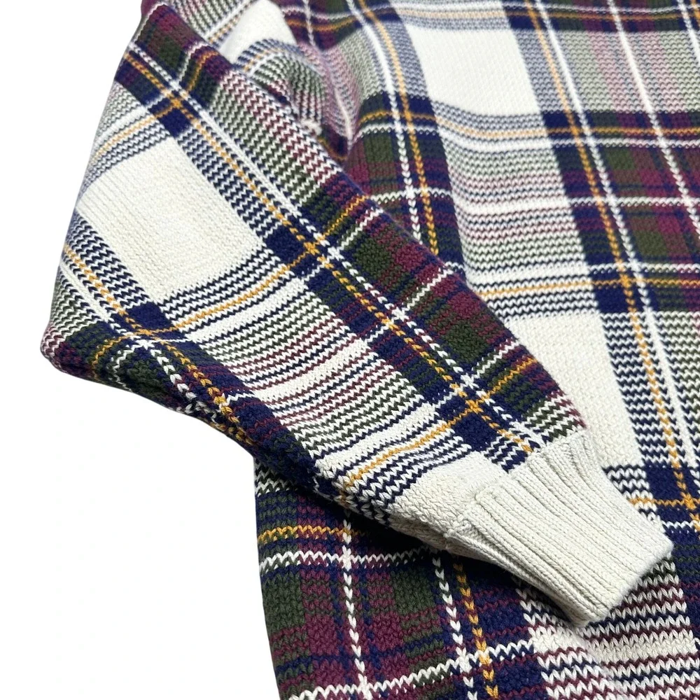 VTG Tommy Hilfiger Plaid Crew Neck Chunky Sweater Cotton Mens‎ M Burgundy Navy